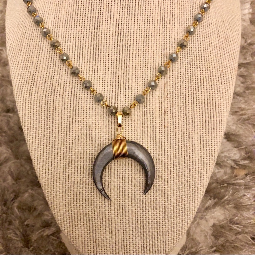 Silver Horned Crescent Necklace - Picture 2 of 4